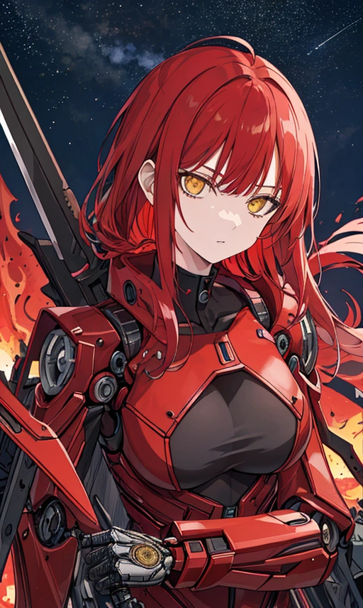 c战甲少女身穿机械战斗服的少女c红发黑白红b原!启动!
